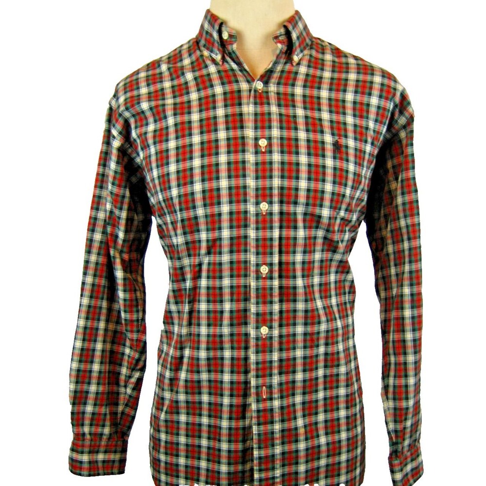 Mens Ralph Lauren Blue Label Blake 100% Cotton LS Green Plaid Dress Shirt sz M